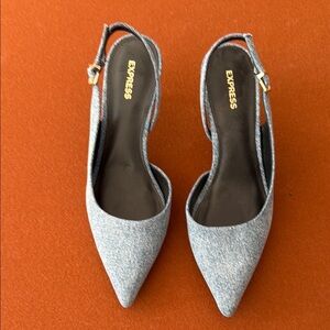 Express Blue Elegant Slingback Heels denim and gold